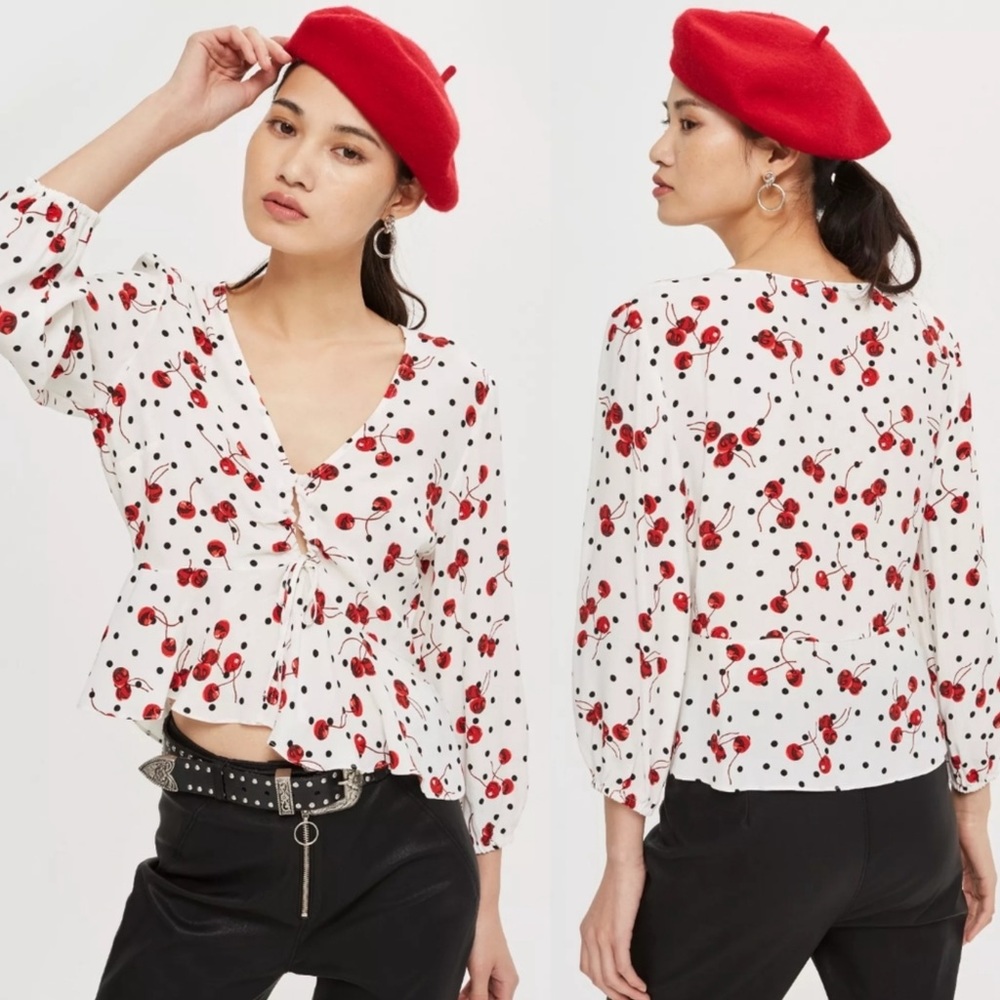 Topshop Cherry Polka Dot Blouse Size 2